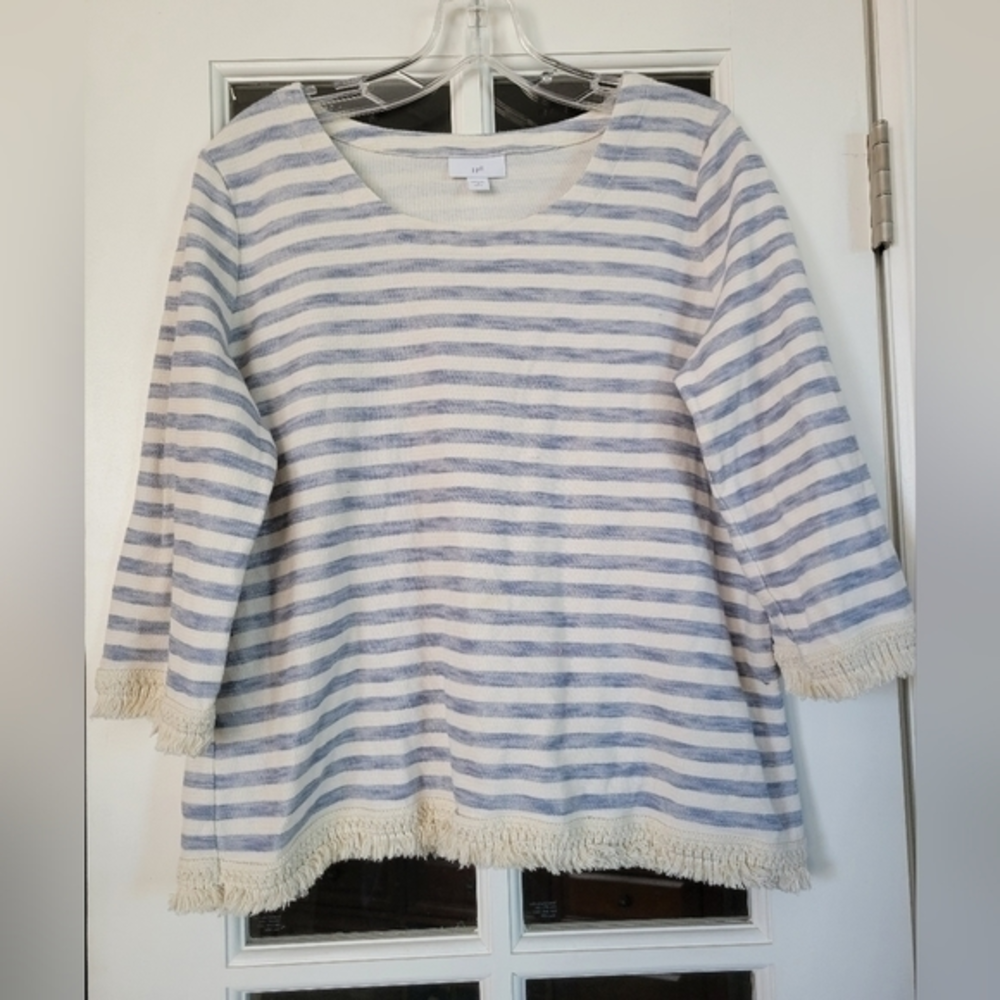 J. Jill striped boat neck‎ long sleeve fringe top size petite medium